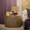 The Belvedere Bedside Chest in High Gloss Sycamore Dusk with Antiqued Brushed Brass handles. Furniture and Interior Design by DAVIDSON London.