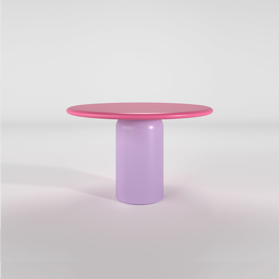 A vibrant breakfast table part of DAVIDSON London’s Wanderlust Collection. This design features the cylinder base and orbit top in a pastel purple ‘Provence’ and bold pink ‘Paris’.
 A vibrant breakfast table part of DAVIDSON London’s Wanderlust Collection. This design features the cylinder base and orbit top in a pastel purple ‘Provence’ and bold pink ‘Paris’. Satin finish.
