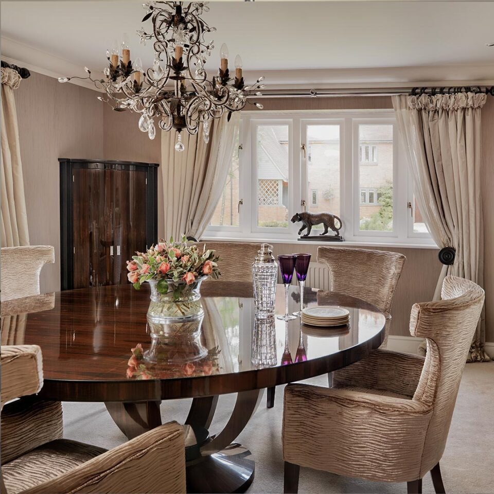 Round Cranston Table in a beige dining room