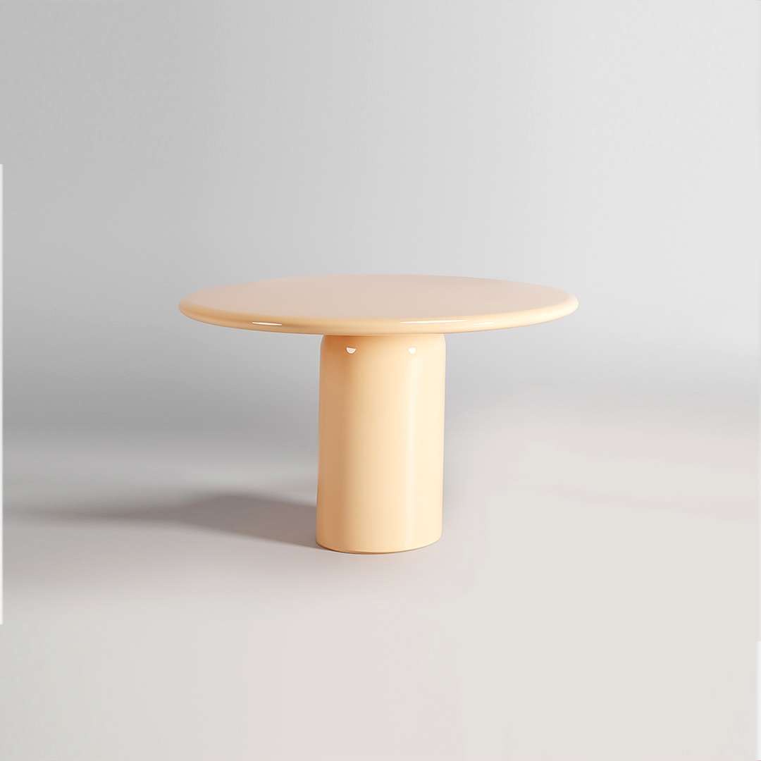 A vibrant dining table part of DAVIDSON London’s Wanderlust Collection. This design features the cylinder base and the Orbit top in a bright neutral colour way ‘Malta’.