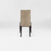 A luxury high back dining chair. Upholstered in a soft metallic Champagne fabric with satin tinted beech legs. Design by DAVIDSON London. Back view.