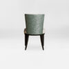 A contemporary dining chair with a soft curved back. Upholstered in an elegant two tone wool paired with satin tinted beech legs. Design by DAVIDSON London. Back view.