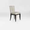 A contemporary dining chair with a soft curved back. Upholstered in an elegant two tone wool paired with satin tinted beech legs. Design by DAVIDSON London. Side view.