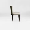 A contemporary dining chair with a soft curved back. Upholstered in an elegant two tone wool paired with satin tinted beech legs. Design by DAVIDSON London. Side view.