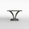 A versatile console table of effortless elegance, finished in in a high gloss pebble grey anegre with a glamorous brushed brass collar to the pedestal. Design by DAVIDSON London.