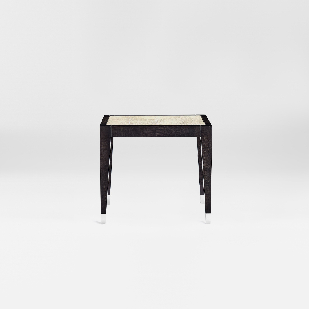 A smart occasional table finished in a high gloss sycamore black with a soft shagreen top. Large. Design by DAVIDSON London.