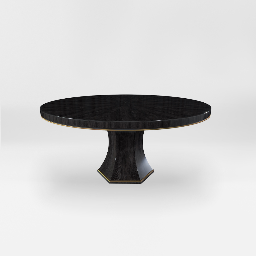 Black round Chatsworth Table on a grey background