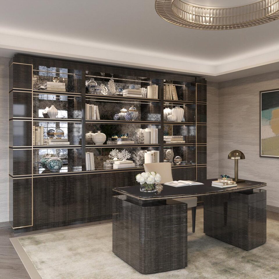 The Eclipse Wall Unit is the perfect marriage of form and
function, creating a sophisticated backdrop for your home
office while supplying elegant open storage to illustrate
your unique character.