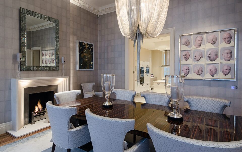 The Grace dining table in high gloss macassar ebony with the brunswick chair
