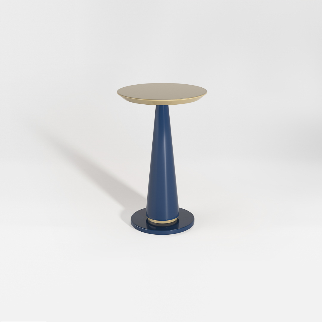 The Wanderlust Cocktail table by Davidson London. Finshed with an Alska Blue base and a muted Strausbourg top