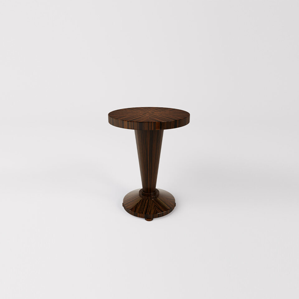 The Adelaide is the perfect choice for a room scheme that conveys soft, pared-back luxury with its soft tapered pedestal and luxurious finishing. Finished here in a smart macassar ebony