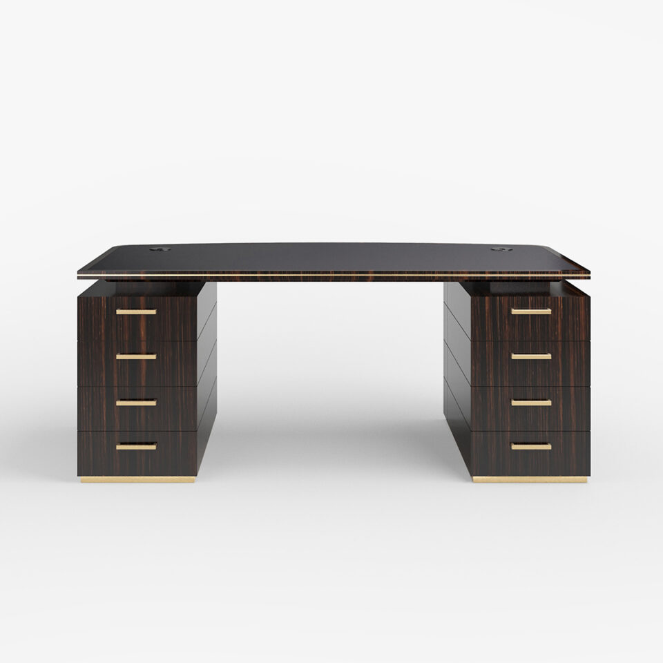 This unique writing desk breathes an air of cool sophistication into a smart study. With its clean, elegant lines and streamlined profile, the Eclipse has the potential to transform an office space. Finished here in a signature Davidson Macassar Ebony