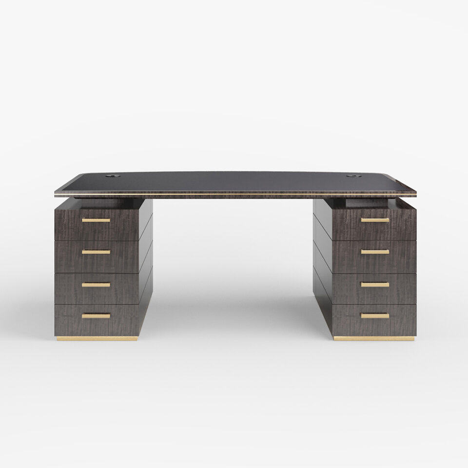 This unique writing desk breathes an air of cool sophistication into a smart study. With its clean, elegant lines and streamlined profile, the Eclipse has the potential to transform an office space. Finished here in a signature Davidson Pebble Grey Anegre