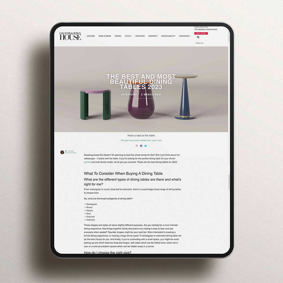 Country and Townhouse features new designs from the Wanderlust Collection by Davidson London. Available online.