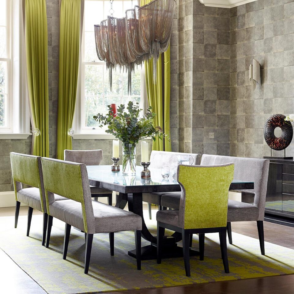 Art deco dining table on a grey background