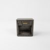 The Carnegie Bedside Table by Davidson London in Pebble Grey Anegre with Brushed Brass handles.