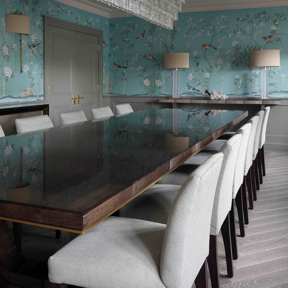 The Grace Dining Table, Chiltern Sideboard and Caspian Console by Davidson London. Interior Design by Overbury Interiors