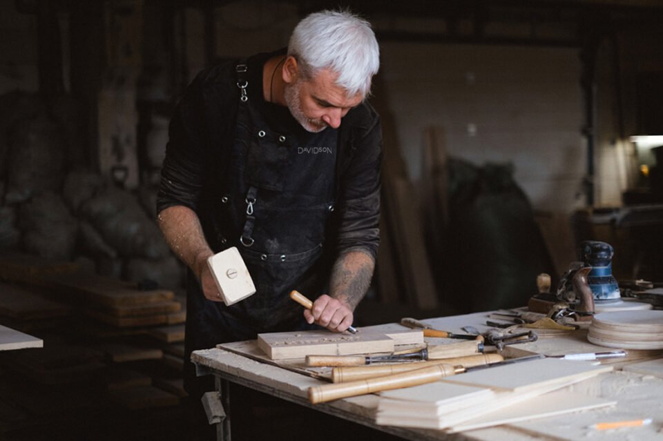 Artisanal luxury furniture being crafted at Davidson London South Coast workshop.