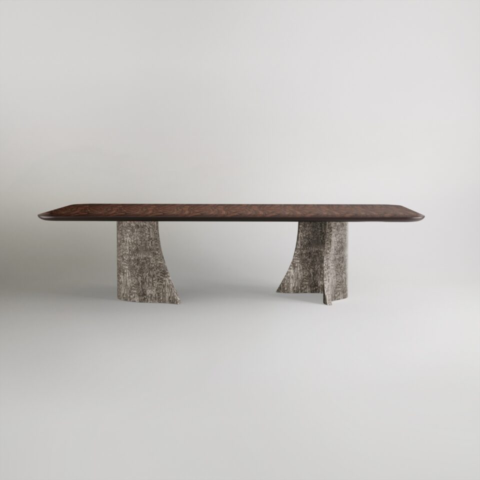 DavidsonLondon_TheMiamiDiningTable_BurrGreySilver_FrontOn_LuxuryBronzeDiningTable