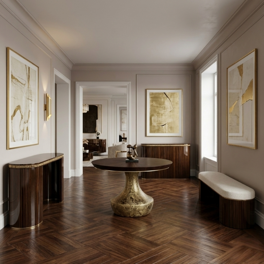 luxury dining bench in a stunning entrance hall