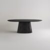 luxury black oval dining table front view on a grey background