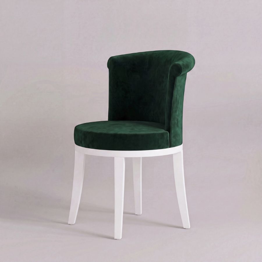 MabroukaDiningArmchair_GreenVelvet_WhiteLegs_DAVIDSONLondon
